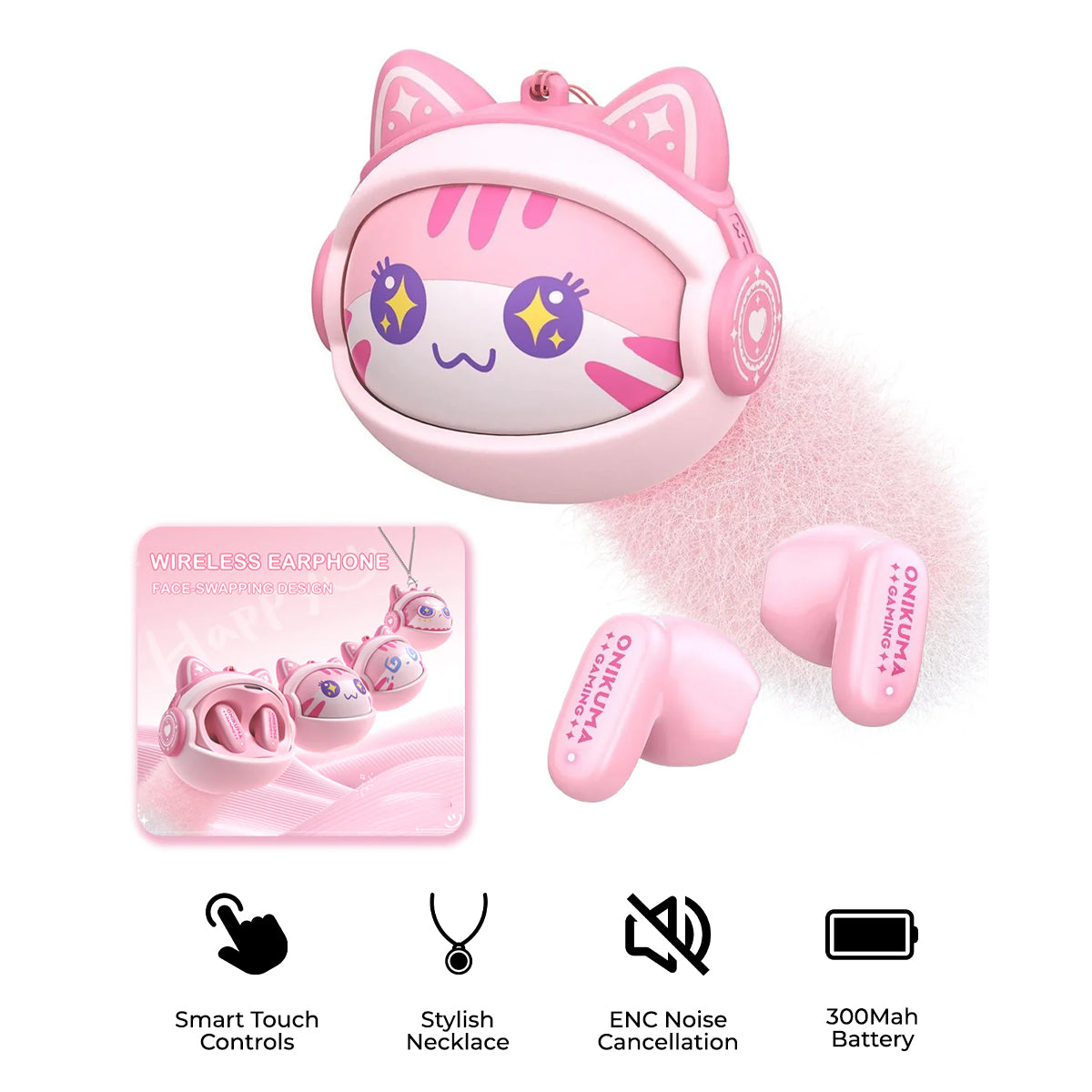 Handsfree Bluetooth Onikuma TX603, TWS, Růžová