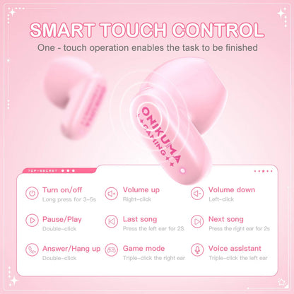 Handsfree Bluetooth Onikuma TX603, TWS, Růžová