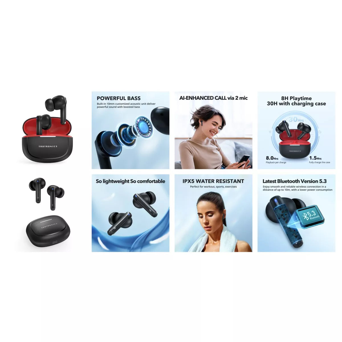 Handsfree Bluetooth TaoTronics TT-BH1120, TWS, Černá