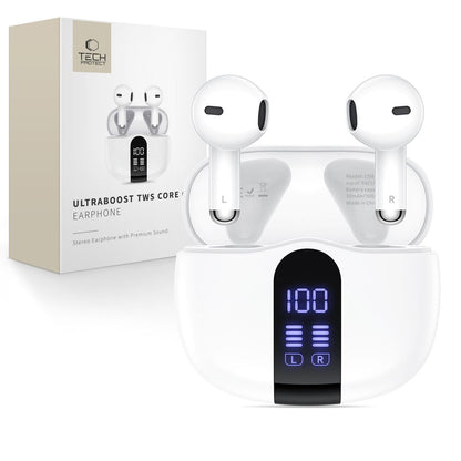 Bluetooth handsfree Tech-Protect Ultraboost Core G2, TWS, bílá