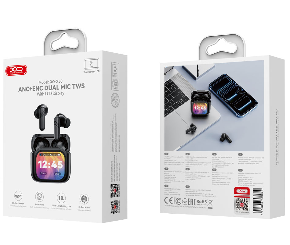 Handsfree Bluetooth XO Design X50, TWS, ANC, Černá