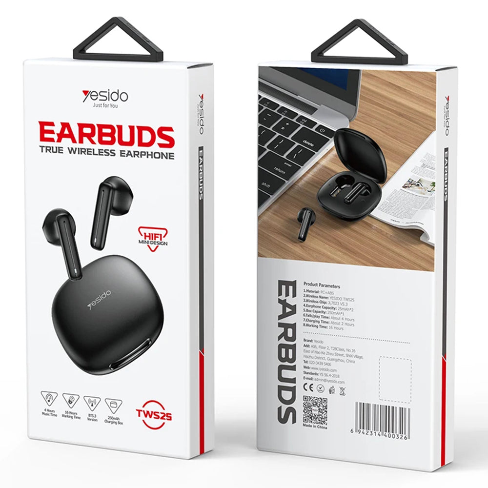 Handsfree Bluetooth Yesido TWS25, TWS, Černá