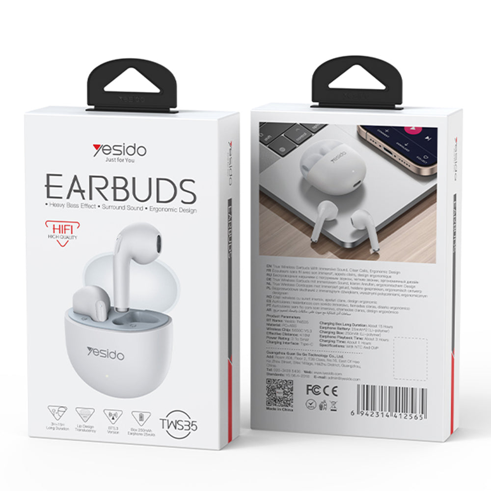 Handsfree Bluetooth Yesido TWS35, TWS, Bílý