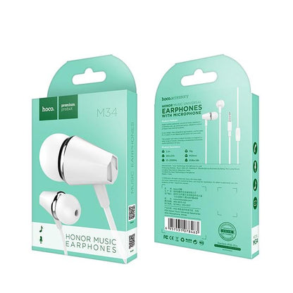 Handsfree 3.5mm HOCO M34 Honor Music, Bílá