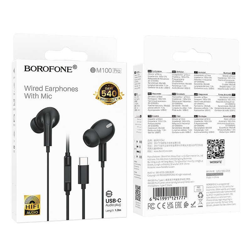 Handsfree USB-C Borofone BM100 Pro Fuente, Černá