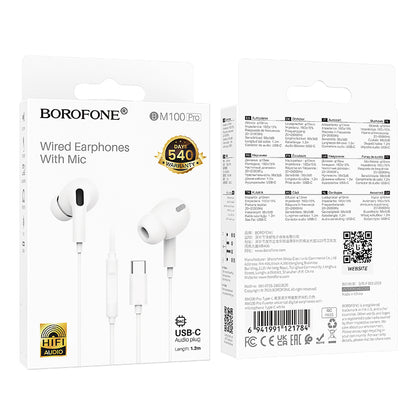 Handsfree USB-C Borofone BM100 Pro Fuente, Bílá