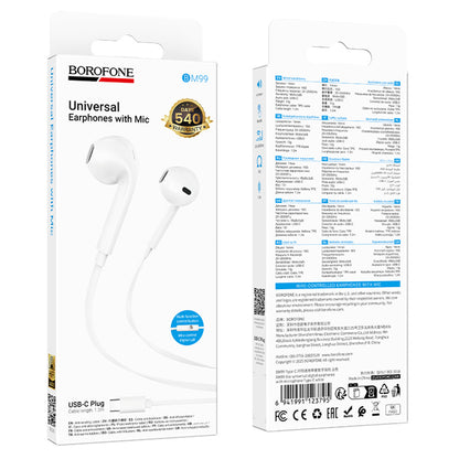 Handsfree USB-C Borofone BM99 Star, Bílá