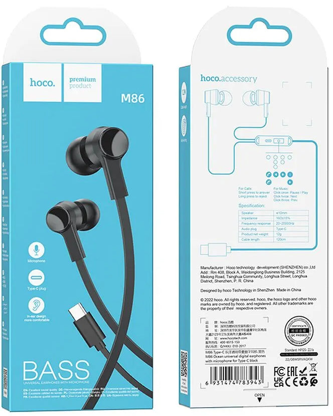 Handsfree USB-C HOCO M86, Černá