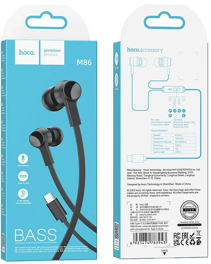 Handsfree USB-C HOCO M86, Černá