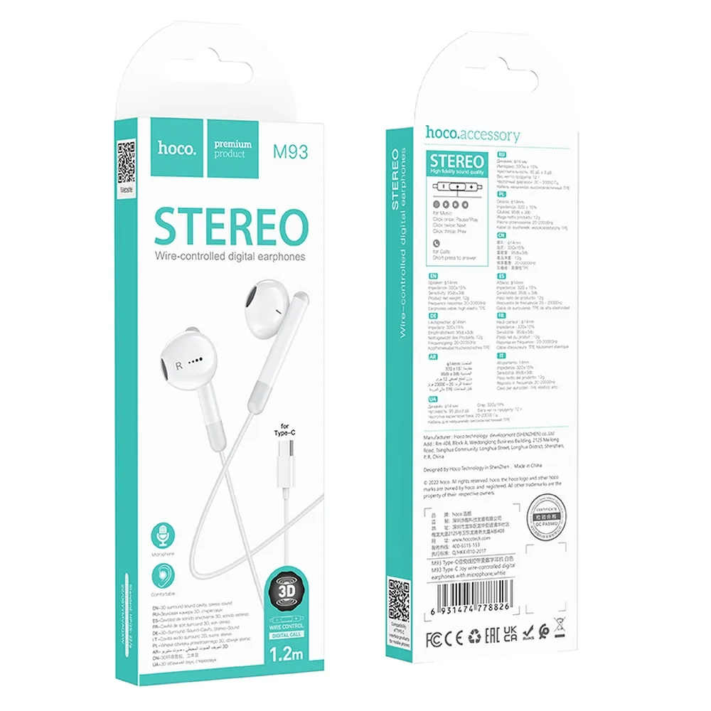 Handsfree USB-C HOCO M93, bílé