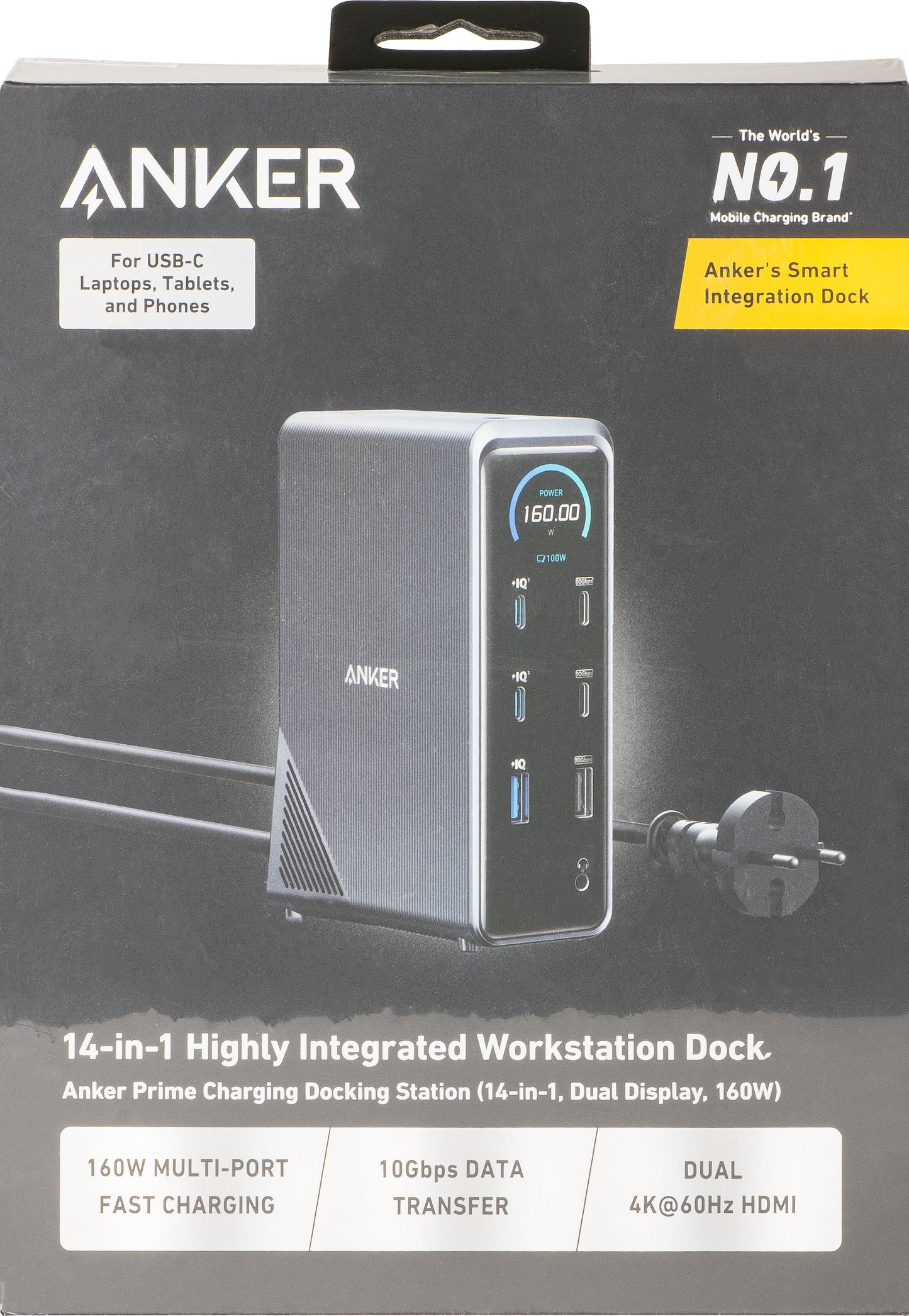 Víceúčelový hub Anker Prime 737, 2 x USB-A 3.0 - 3 x USB-A - 5 x USB-C - 2 x HDMI - 1 x Jack 3.5mm - 1 x RJ45, Černý A83B63A1