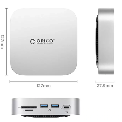 Multifunkční rozbočovač Orico MiniLink M48PR pro Apple Mac Mini M4, 9v1, stříbrný