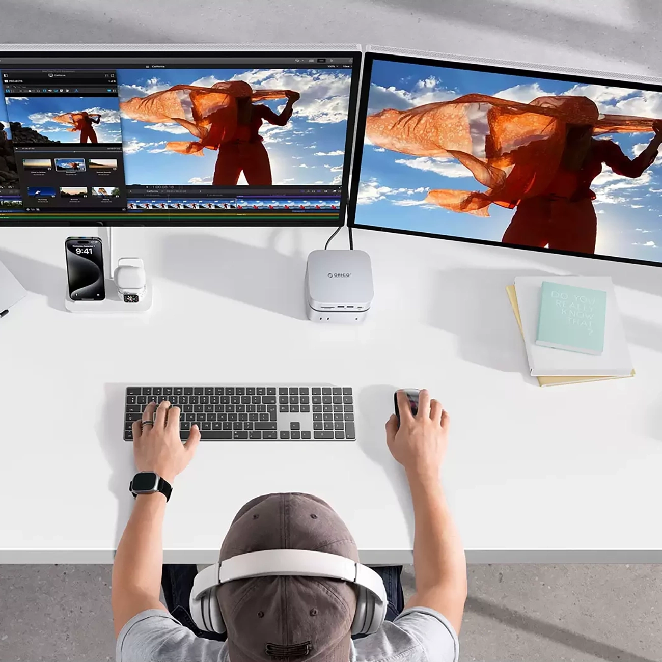 Multifunkční rozbočovač Orico MiniLink M48PR pro Apple Mac Mini M4, 9v1, stříbrný