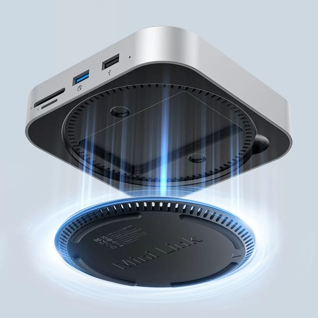 Multifunkční rozbočovač Orico MiniLink M48PR pro Apple Mac Mini M4, 9v1, stříbrný