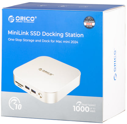 Multifunkční rozbočovač Orico MiniLink M48PR pro Apple Mac Mini M4, 9v1, stříbrný