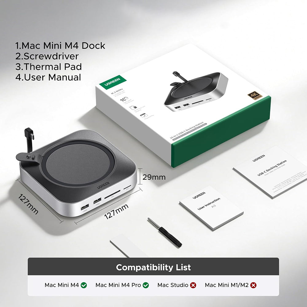 Multifunkční hub UGREEN CM841A (95094) pro Apple Mac Mini M4 / Pro, 10v1, šedý