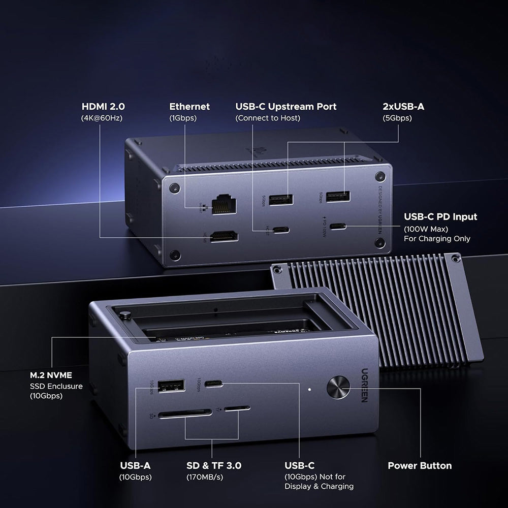 Multifunkční Hub UGREEN CM923 (55735), 10v1, Šedý