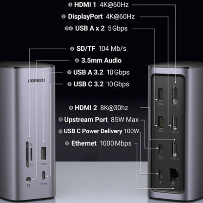 Multifunkční hub UGREEN Pro CM555, 13v1, šedý