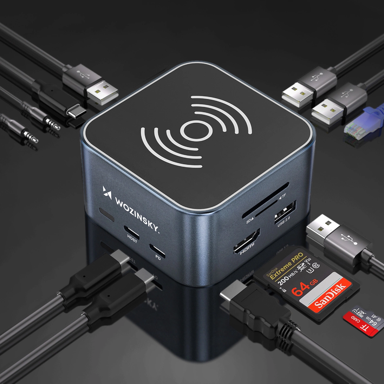 Multifunkční hub WZK WHBC09Y8S, 12v1, Šedý