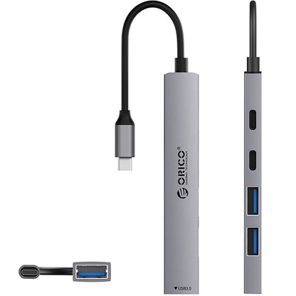 Orico YSB4-U2 USB-C Hub, 1 x USB-A 3.0 - 2 x USB-A - 2 x USB-C, Gray