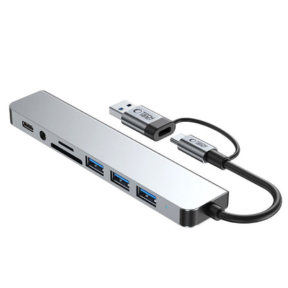 Hub USB / USB-C Tech-Protect HB06, 2 x USB-A 3.0 - 2 x USB-A - 1 x USB-C - 1 x Jack 3.5mm - 1 x SD - 1 x microSD, Šedý