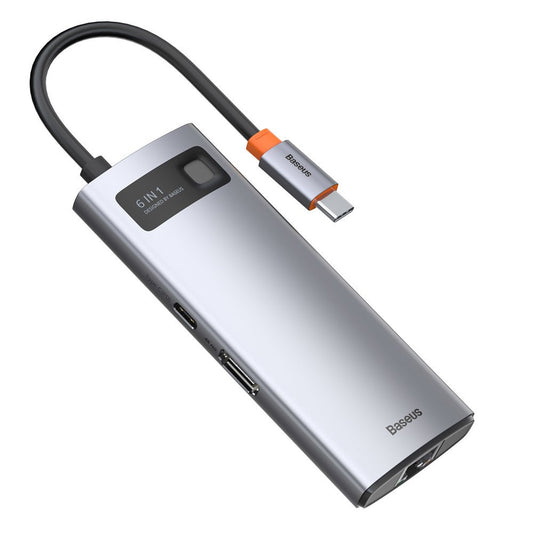 USB-C Hub Baseus Metal Gleam, 3 x USB-A 3.0 - 1 x USB-C - 1 x HDMI - 1 x RJ45, Šedá CAHUB-CW0G
