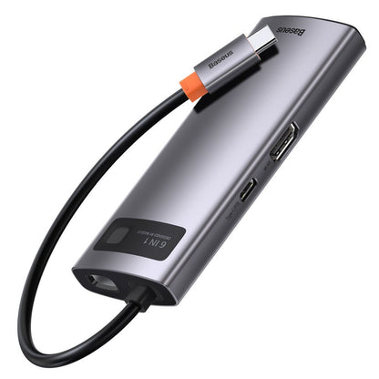 Baseus Metal Gleam USB-C Hub, 3 x USB-A 3.0 - 1 x USB-C - 1 x HDMI - 1 x RJ45, Gray CAHUB-CW0G