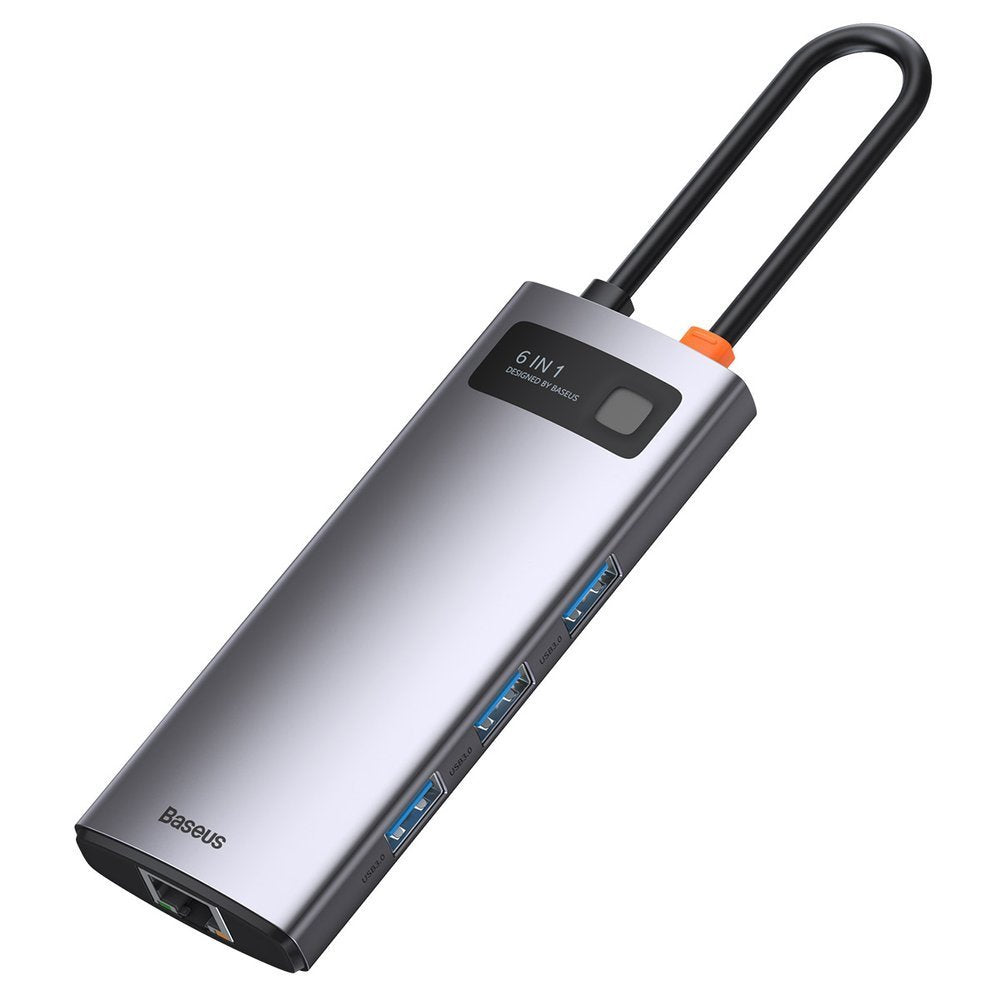 Baseus Metal Gleam USB-C Hub, 3 x USB-A 3.0 - 1 x USB-C - 1 x HDMI - 1 x RJ45, Gray CAHUB-CW0G