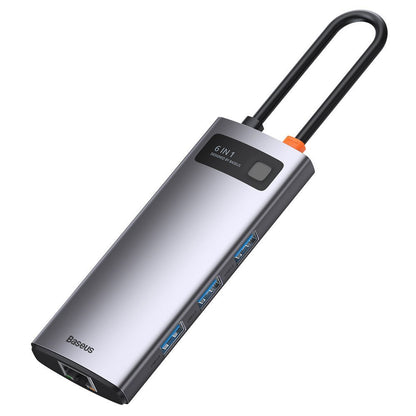 Baseus Metal Gleam USB-C Hub, 3 x USB-A 3.0 - 1 x USB-C - 1 x HDMI - 1 x RJ45, Gray CAHUB-CW0G