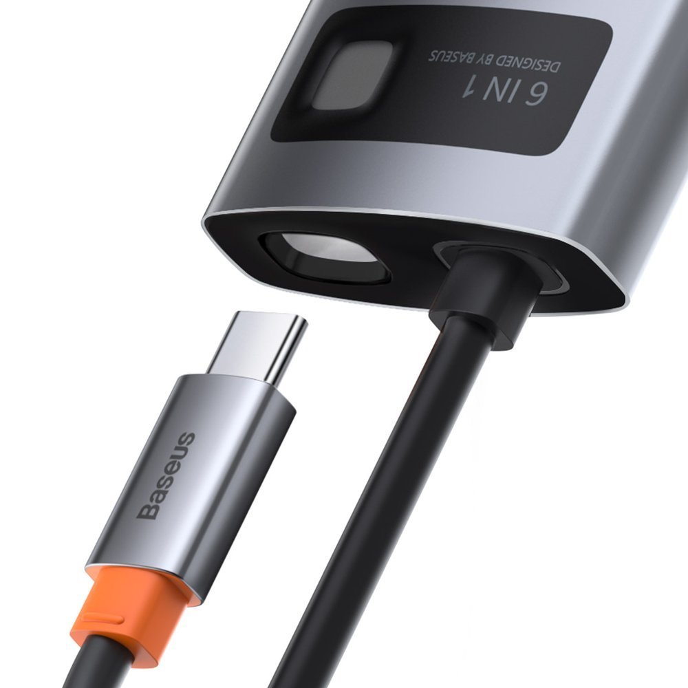 Baseus Metal Gleam USB-C Hub, 3 x USB-A 3.0 - 1 x USB-C - 1 x HDMI - 1 x RJ45, Gray CAHUB-CW0G