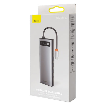 Hub USB-C Baseus Metal Gleam, 3 x USB-A 3.0 - 1 x USB-C - 2 x HDMI - 1 x VGA - 1 x Jack 3.5mm - 1 x RJ45 - 1 x SD - 1 x microSD, Šedý CAHUB-CT0G
