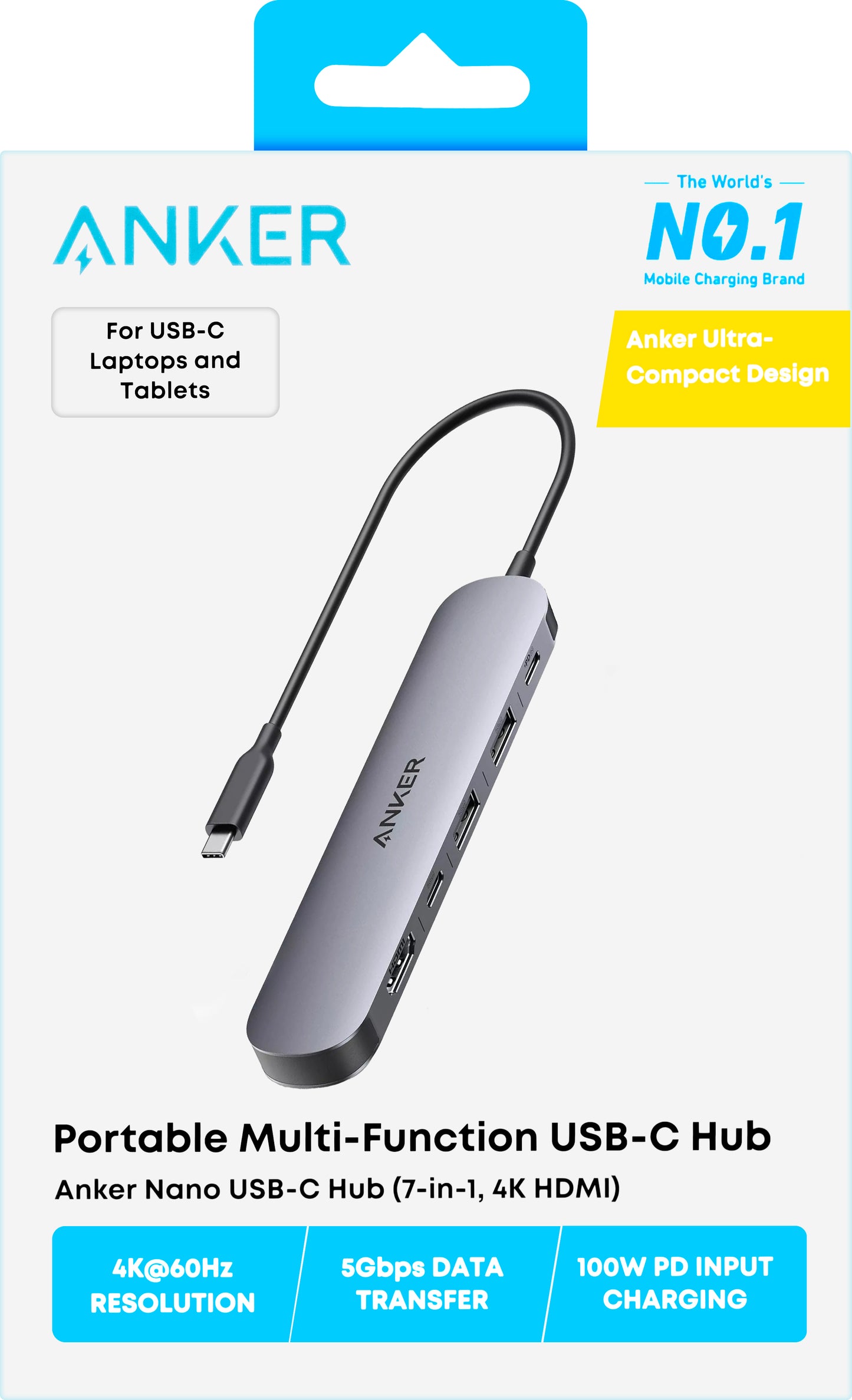 Hub USB-C Anker, 2 x USB-A 3.0 - 2 x USB-C - 1 x HDMI - 1 x SD - 1 x microSD, Šedý A83D2HA1