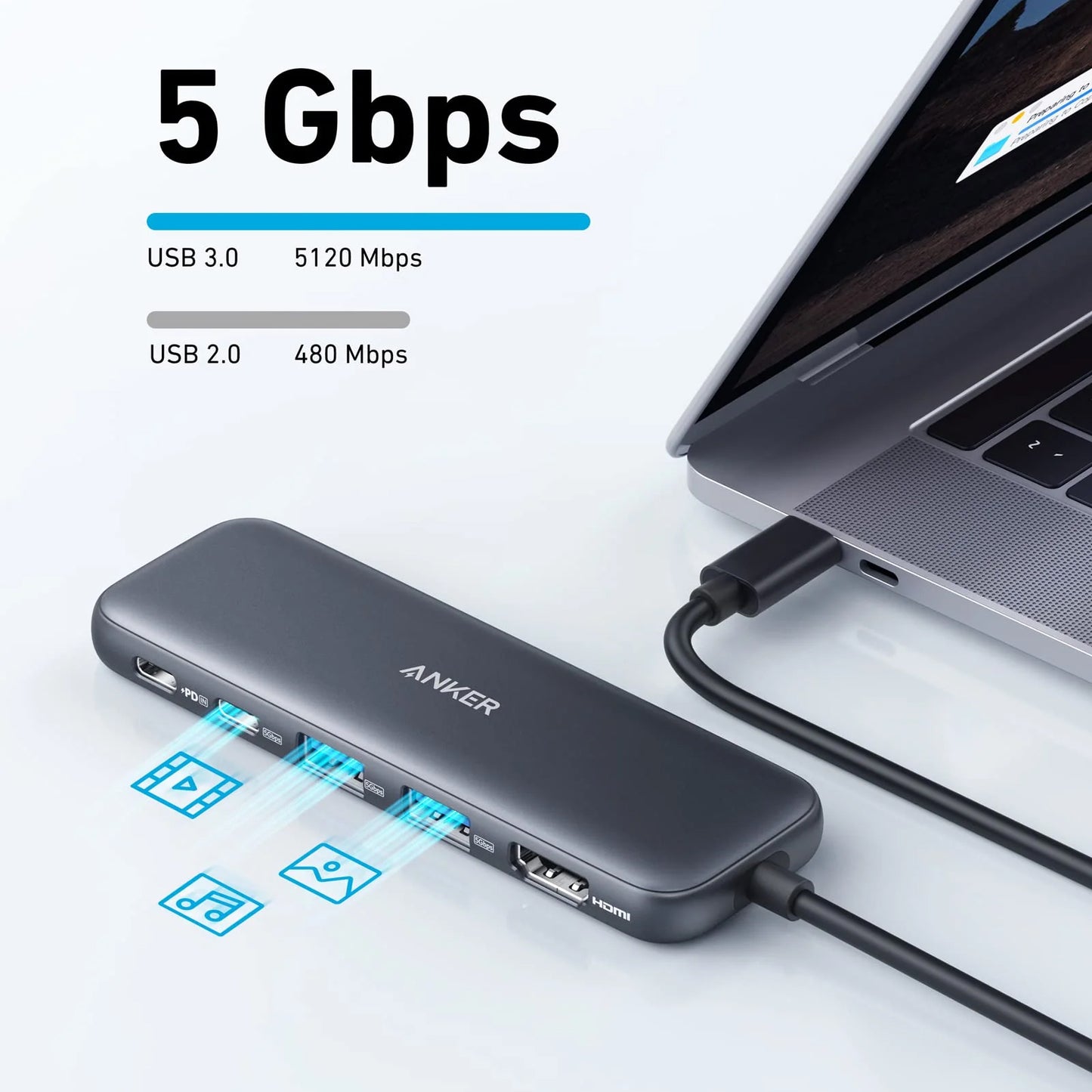 Hub USB-C Anker 332, 2 x USB-A - 2 x USB-C - 1 x HDMI, Šedý A8355H11