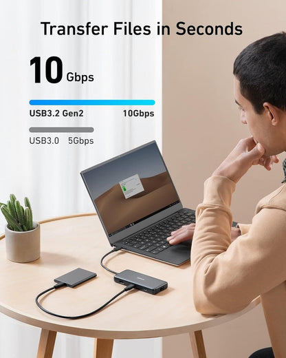 Hub USB-C Anker 555, 2 x USB-A 3.2 - 2 x USB-C - 1 x HDMI - 1 x RJ45 - 1 x SD - 1 x microSD, Šedý A83830A2