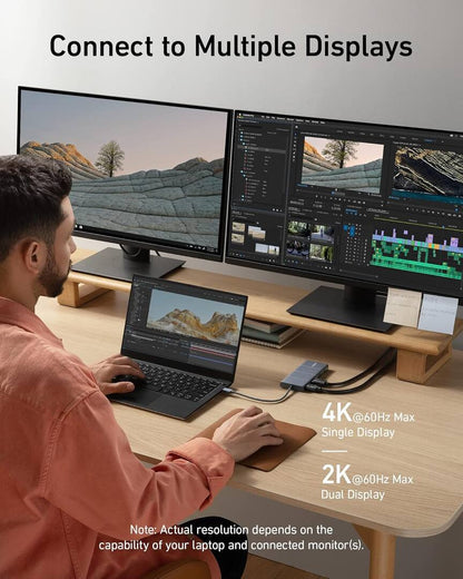 USB-C hub Anker PowerExpand, 1 x USB-A 3.2 - 2 x USB-A - 2 x USB-C - 1 x Display Port - 1 x HDMI - 1 x Jack 3,5 mm - 1 x RJ45 - 1 x SD - 1 x microSD, Šedý