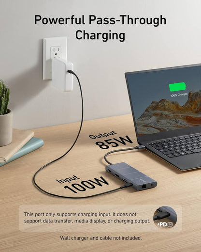 USB-C hub Anker PowerExpand, 1 x USB-A 3.2 - 2 x USB-A - 2 x USB-C - 1 x Display Port - 1 x HDMI - 1 x Jack 3,5 mm - 1 x RJ45 - 1 x SD - 1 x microSD, Šedý