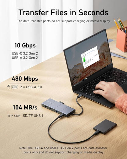 USB-C hub Anker PowerExpand, 1 x USB-A 3.2 - 2 x USB-A - 2 x USB-C - 1 x Display Port - 1 x HDMI - 1 x Jack 3,5 mm - 1 x RJ45 - 1 x SD - 1 x microSD, Šedý