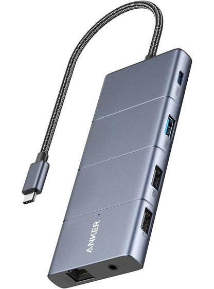 USB-C hub Anker PowerExpand, 1 x USB-A 3.2 - 2 x USB-A - 2 x USB-C - 1 x Display Port - 1 x HDMI - 1 x Jack 3,5 mm - 1 x RJ45 - 1 x SD - 1 x microSD, Šedý