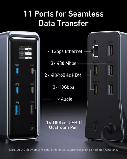 Víceúčelový hub Anker Prime 737, 2 x USB-A 3.0 - 3 x USB-A - 5 x USB-C - 2 x HDMI - 1 x Jack 3.5mm - 1 x RJ45, Černý A83B63A1