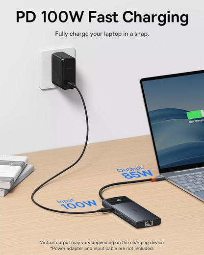 Hub USB-C Baseus Dual Display, 1 x USB-A 3.0 - 2 x USB-A - 2 x USB-C - 2 x HDMI - 1 x RJ45 - 1 x SD - 1 x microSD, Černý B00061800123-01