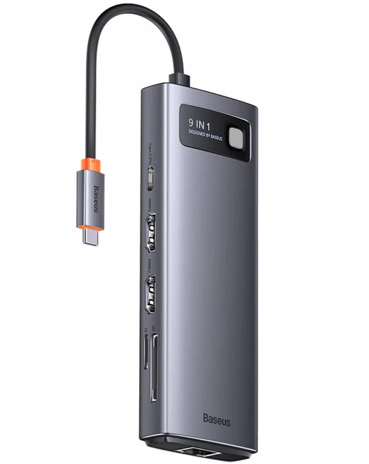USB-C Hub Baseus Joystar, 2 x USB-A 3.2 - 1 x USB-A - 1 x USB-C - 2 x HDMI - 1 x RJ45 - 1 x SD - 1 x microSD, Šedá WKWG060013