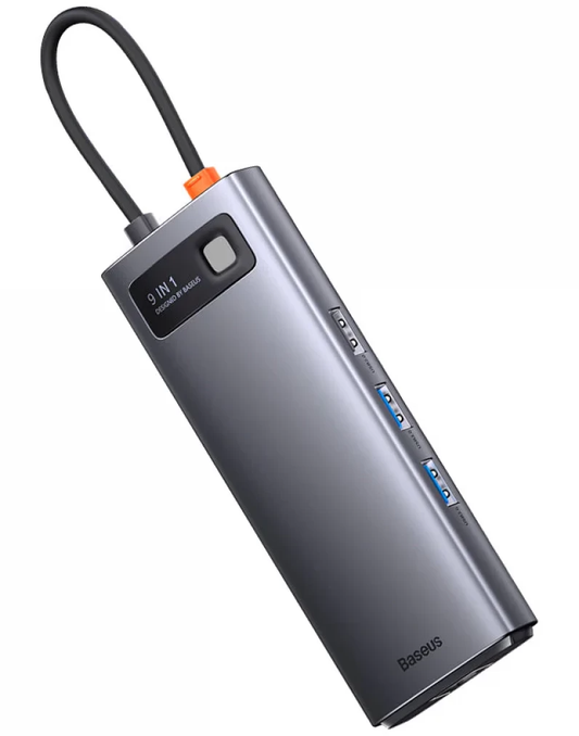USB-C Hub Baseus Joystar, 2 x USB-A 3.2 - 1 x USB-A - 1 x USB-C - 2 x HDMI - 1 x RJ45 - 1 x SD - 1 x microSD, Šedá WKWG060013