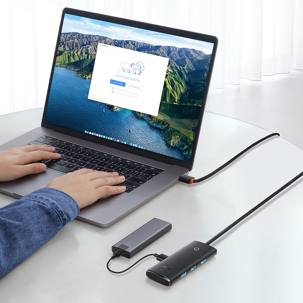 Hub USB-C Baseus Lite, 4 x USB-A 3.0 - 1 x USB-C, 2m, Černý WKQX030501