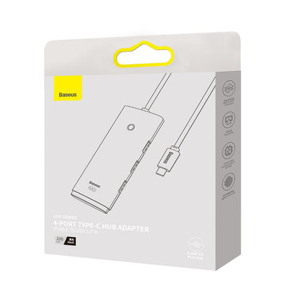 Hub USB-C Baseus Lite, 4 x USB-A 3.0 - 1 x USB-C, 2m, Černý WKQX030501