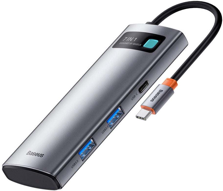 Hub USB-C Baseus Metal Gleam, 2 x USB-A 3.0 - 2 x USB-C - 1 x HDMI - 1 x SD - 1 x microSD, Šedý WKWG020113