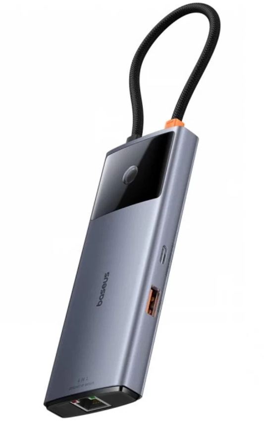 USB-C Hub Baseus Metal Gleam II, 2 x USB-A - 2 x USB-C - 1 x HDMI - 1 x RJ45, Šedý B00061802813-00