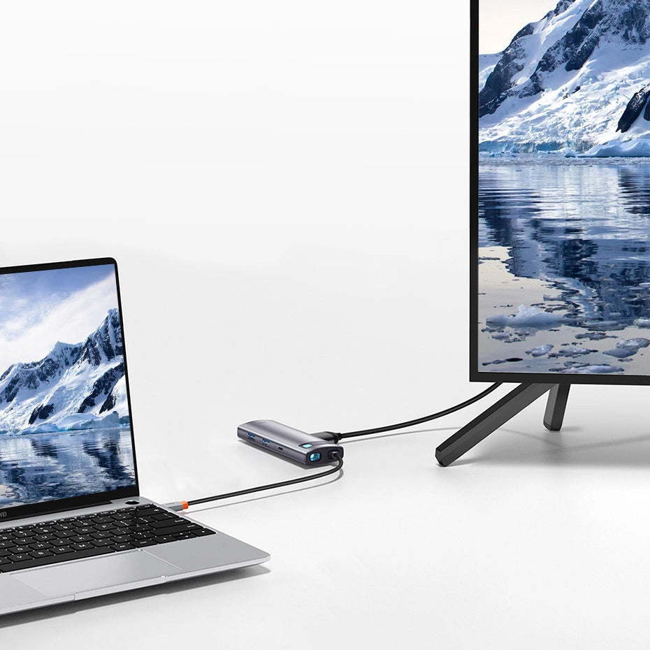 Hub USB-C Baseus Metal Gleam, 2 x USB-A 3.0 - 2 x USB-C - 1 x HDMI - 1 x SD - 1 x microSD, Šedý WKWG020113