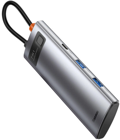 Hub USB-C Baseus Metal Gleam, 2 x USB-A 3.0 - 2 x USB-C - 1 x HDMI - 1 x SD - 1 x microSD, Šedý WKWG020113