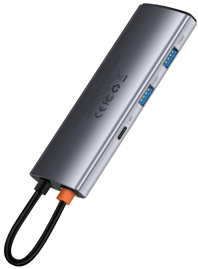 Hub USB-C Baseus Metal Gleam, 2 x USB-A 3.0 - 2 x USB-C - 1 x HDMI - 1 x SD - 1 x microSD, Šedý WKWG020113
