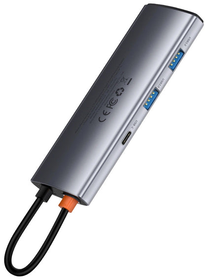Hub USB-C Baseus Metal Gleam, 2 x USB-A 3.0 - 2 x USB-C - 1 x HDMI - 1 x SD - 1 x microSD, Šedý WKWG020113